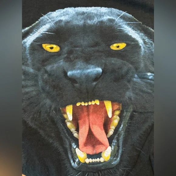 Anvil Human-i-Tees Vintage Growling Black Panther Cotton Short Sleeve Tee Shirt - Picture 2 of 9